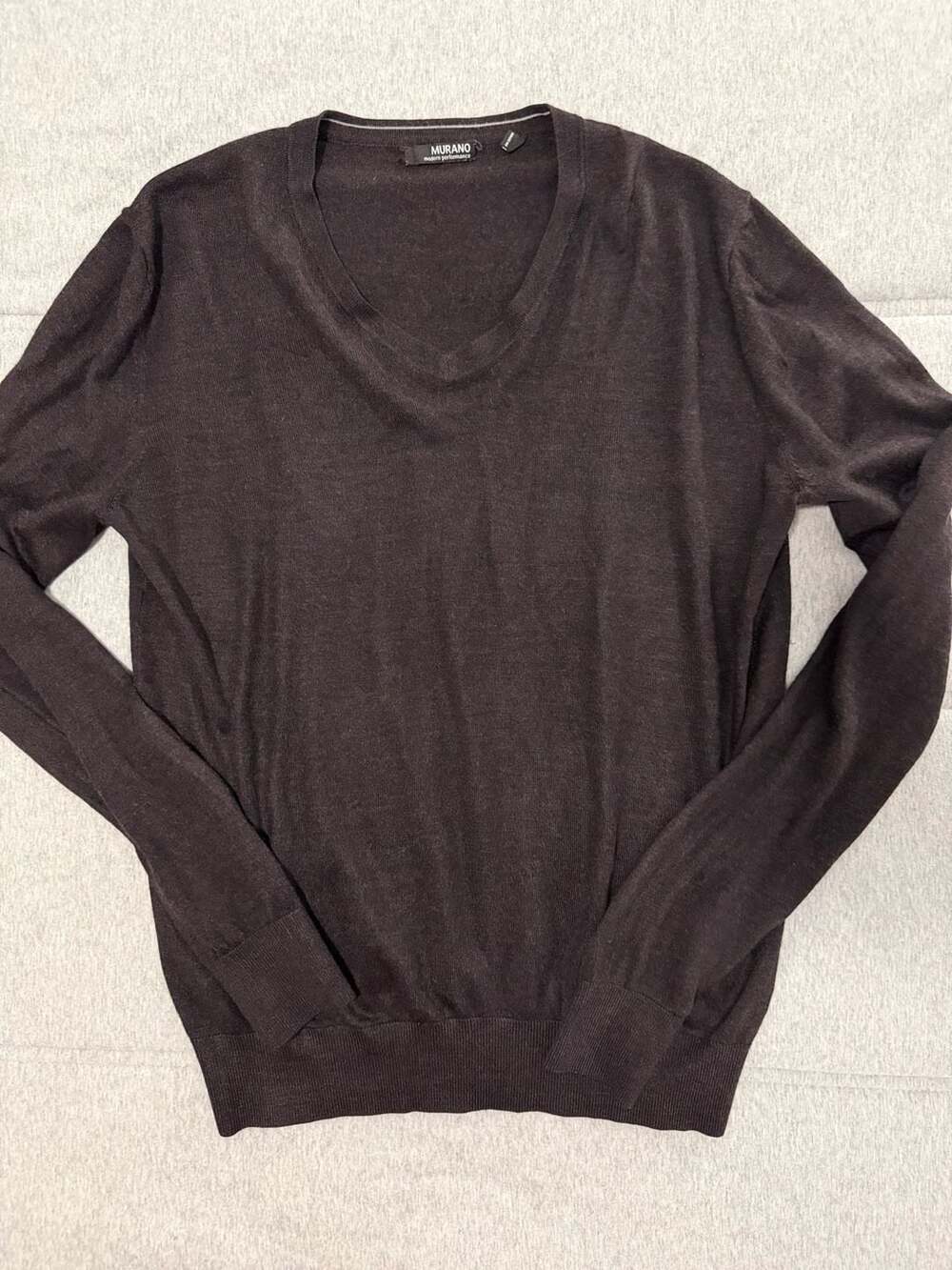Murano Modern Performance Brown V-Neck Long Sleeve Sweater